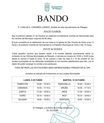 Horarios de entrega de las invitaciones ...