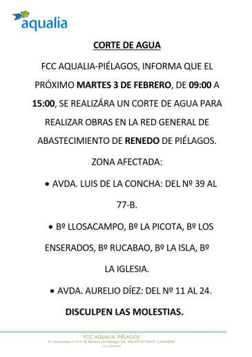 Aviso de corte de suministro de agua ...