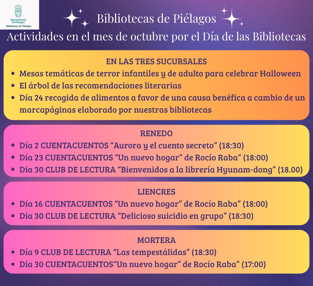 Piélagos celebra el Día de las Bibliotecas con actividades culturales en Renedo, Mortera y Liencres